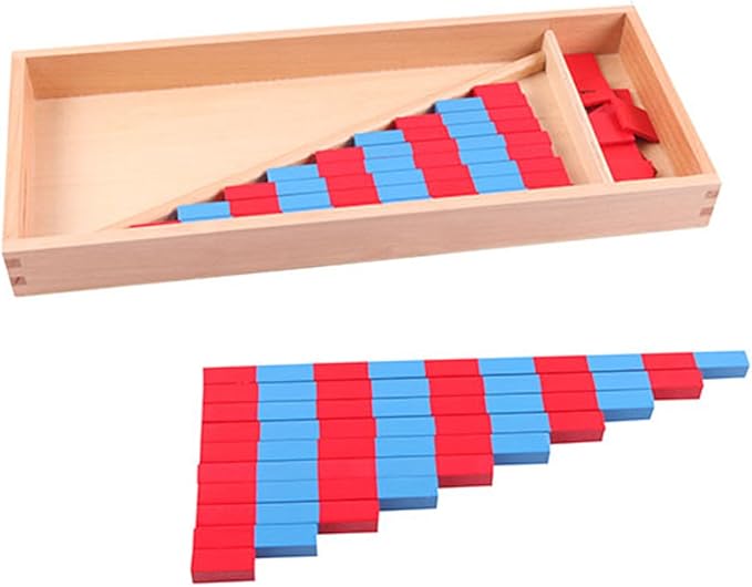 YHZAN Montessori Mathematics Material - Small Numerical Rods with Number Tiles Order of Number and Quanlity Learning Blue Red Color W/Wooden Box Family Version