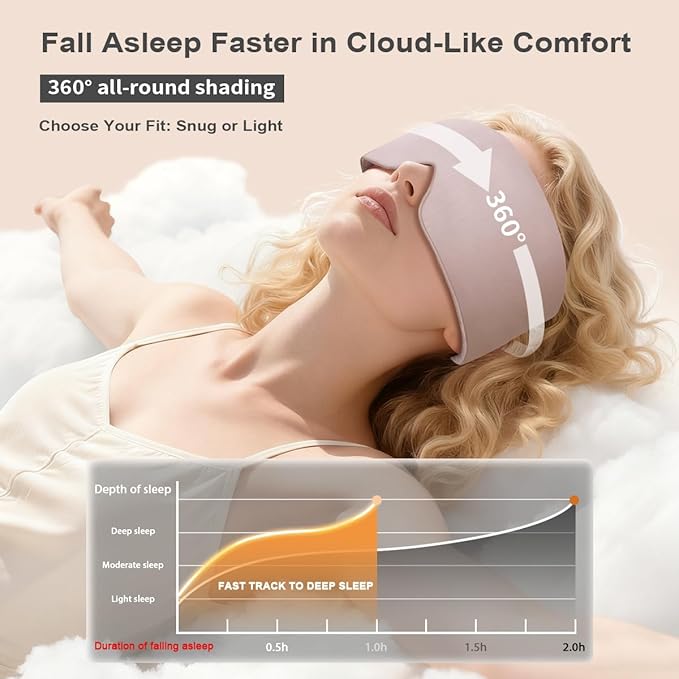 Warmcuddly Sleep Mask for Women Blackout: Reversible Dual-Sided Eye Mask with Adjustable Band - Soft Cotton and Silky Cooling Blindfold for Travel Nap Meditation （Pink）
