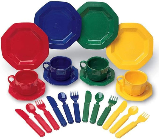 Learning Resources Play Dishes, Colorful Kitchen Toy Plate Set, 24 Piece Set, Ages 3+