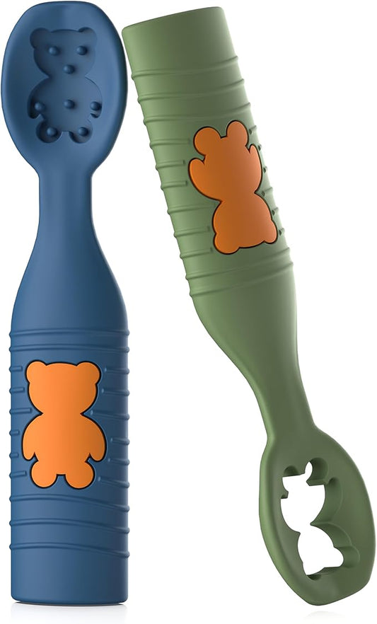 2 Pack Baby Spoons, First Stage Spoons, Food Grade Silicone, 6+ Months, Teething for Self Feeding, Toddler Utensils for Baby Led Weaning, BPA Free