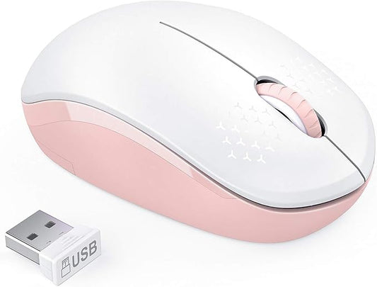 seenda Wireless Mouse, 2.4G Noiseless Mouse with USB Receiver Portable Computer Mice for PC, Tablet, Laptop, Notebook - Pink & White