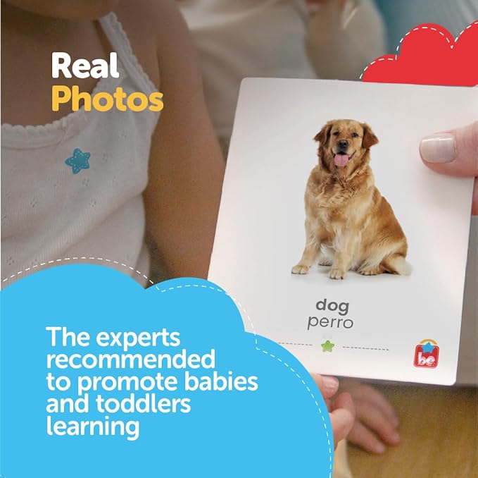 Tool-be Animal Cards. 18 Real Photos of Farm Animals. Spanish-English Flash Cards for Babies 6-12 Months, Montessori Toys for 1+ Year Old, Baby Flash Cards 12 to 18 Months, up to 6Y