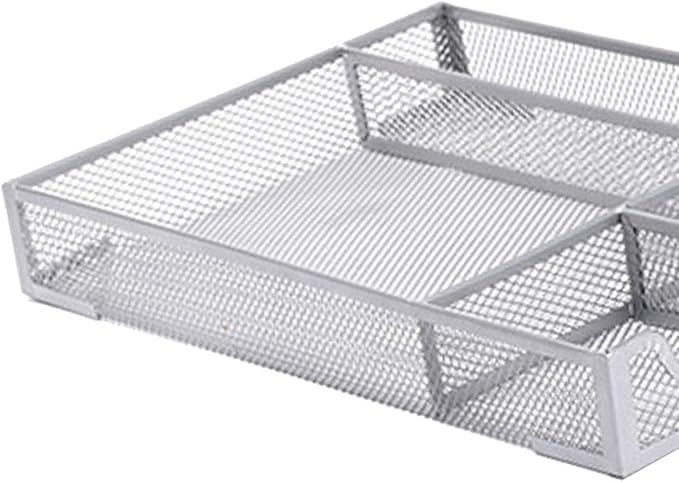 ZJchao Drawer Organizer, Desk Organizer, with Non Slip Rubber Pads Metal Mesh 5 Compartments Storage Tray for Home and Office Use (Silver)