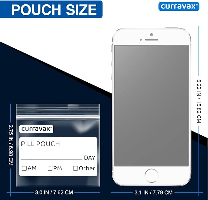 CURRAVAX Pill Bags Pack of 225- BPA Free 3 x 2.75 inch Pill Pouch - Pill Pouches for Medicine with Write on Label –Clear Ziplock Pill Baggies for Travel Medicine Organizer