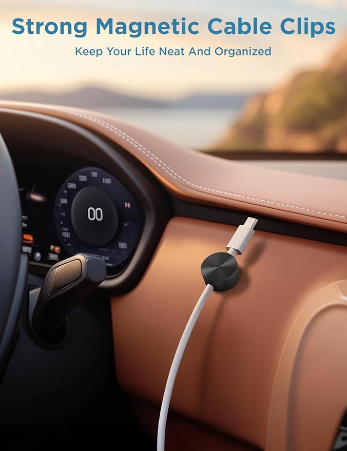 Magnetic Cord Holder Metal Black, Maveek Silicone Cable Clips Magnet Wire Management Cord Organizer for Bedside Table Office Desk Laptop Computer Charging Cables Outdoor Indoor (5 Piece)