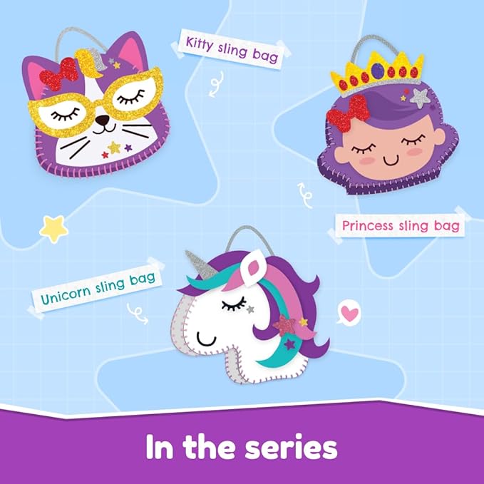 Bloomingo Art & Craft Kit - Princess Sling Bag: Fun Mess Free Arts & Craft Kit for Kids; Design Your Own Magical DIY Craft Bag; Birthday Gift for Girls & Boys Multicolor