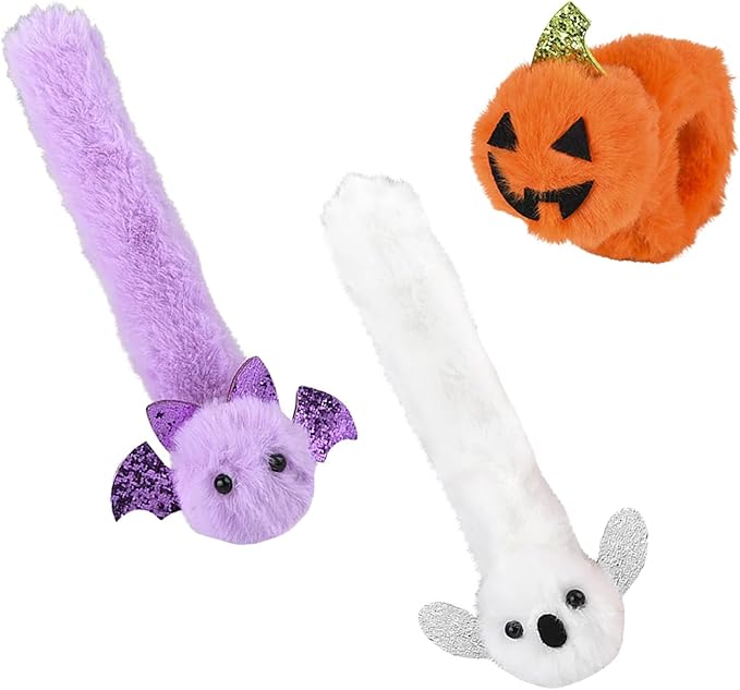 Halloween Plush Slap Bracelets, 8" Bracelets, Party Favor (3-Pack)