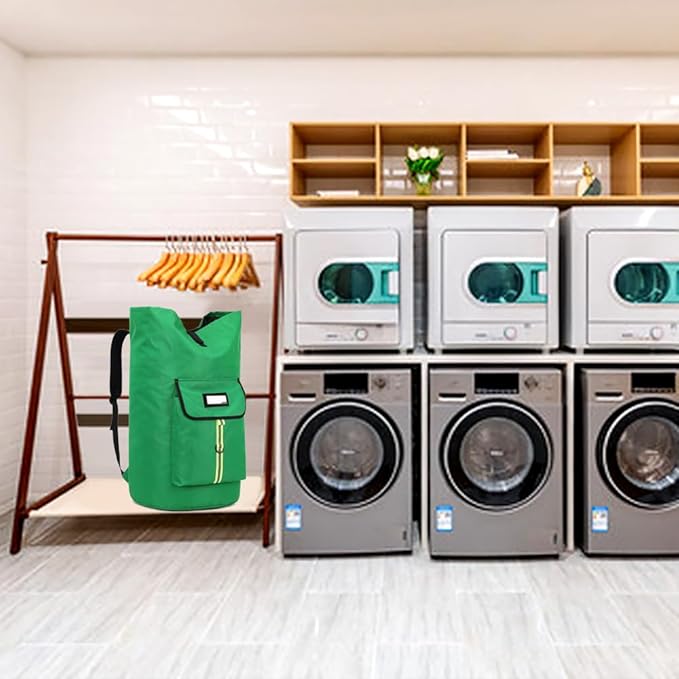 SUOVOCK Extra-Large Heavy Duty Laundry Bag Backpack - Drawstring Closure (Grass Green)