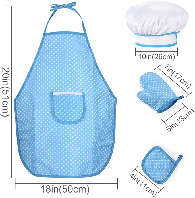 HmiL-U Chef Set for Kids - 13 Pcs Kids Cooking and Baking Set Includes Kids Apron, Chef Hat, Utensils, Cooking Mitt for Kids Chef Role Play Set , Gift for 3 Year Old Girls and up(Blue)