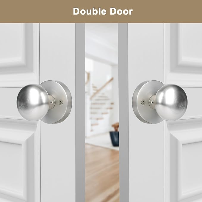 Dummy Door Knobs Interior, Satin Nickel Door Knobs, Vintage Non-Locking Inactive Door Handle for Closet and Bifold, 2 Pack