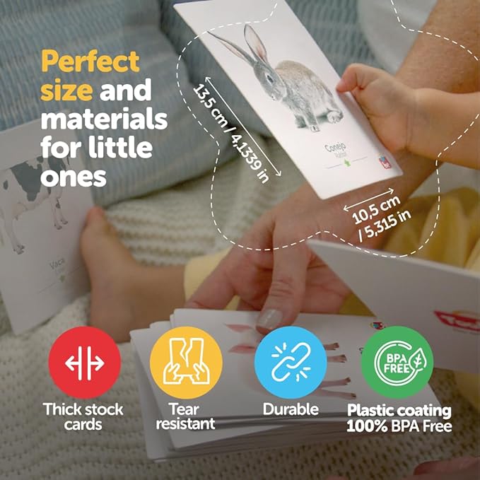 Tool-be Bilingual Animal Flash Cards, 3 Pack with 54 Real Photos of Farm, Aquatic, and Wild Animals, Spanish-English Educational Toys, Sight Words Flash Cards, Ages 6 Months to 6 Years