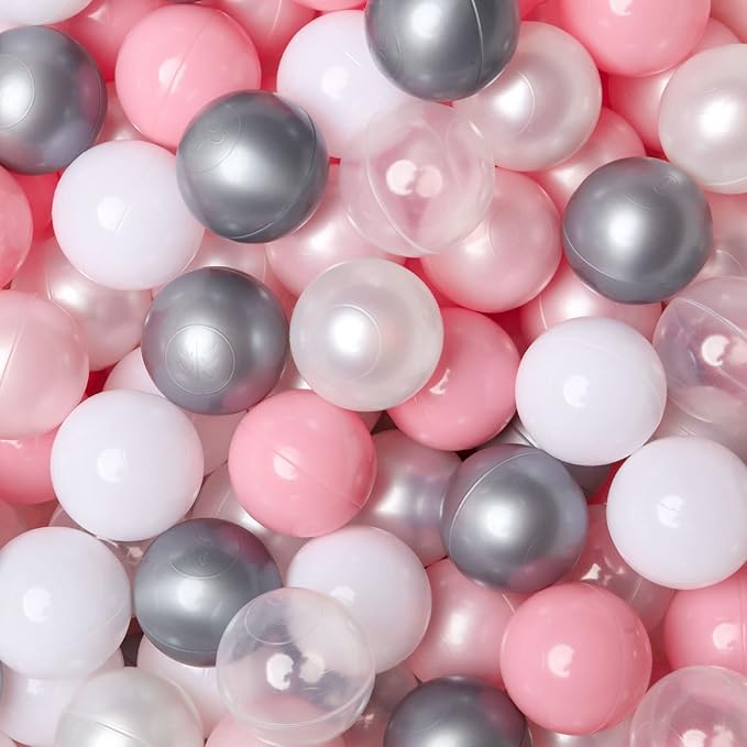 Babies Ball Pit Balls 100pcs, Ball Pool Balls for Swim Toys, Baby Ball Pit,Toddlers Girl Kids Birthday, Tent,Slides, Tunnels(2.2"),Pearl Balls +Macaron Balls Pink+White Gray