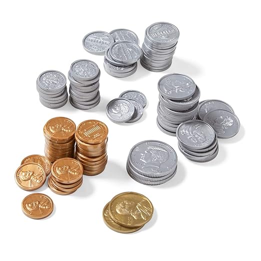 hand2mind Fake Money Coin Assorted Set, Detailed Fake Coins, Prop Money, Toy Money, Play Money for Kids, Realistic Money, Pretend Money for Kids Learning, Play Money Set, Plastic Coins (Set of 96)