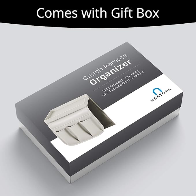 Couch Remote Caddy Control Holder Sofa Synthetic PU Leather Organizer with Detachable Tray for Recliner Chair Armrests with 4 Slots - 1 Large Pockets and 3 Small Pockets (Grey)