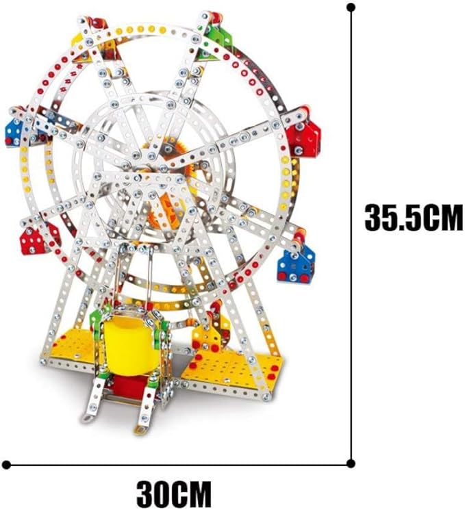 Ampersand Shops 14-Inch Tall DIY Metal Colorful Ferris Wheel Building Kit (954 Pieces) with Music and Lights