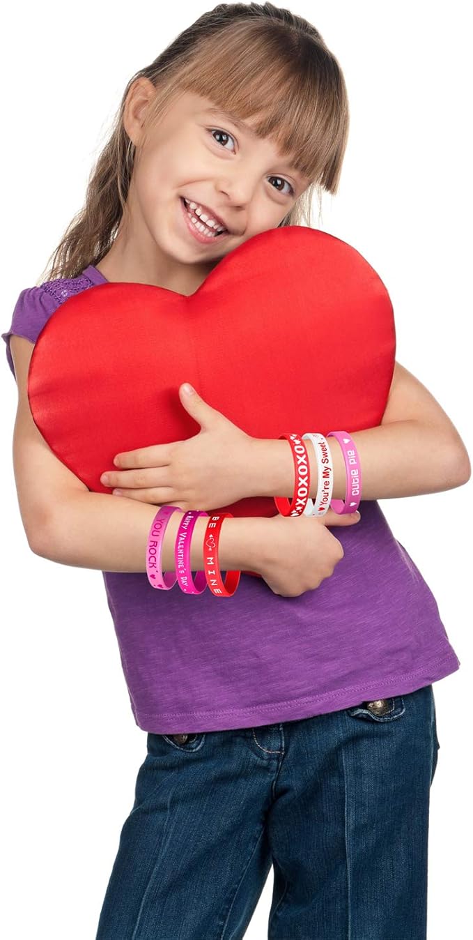 FEPITO 35 Pieces Valentine’s Day Rubber Wristband Silicone Wristbands Rubber Band Bracelets for Party Favors School Gifts Supplies