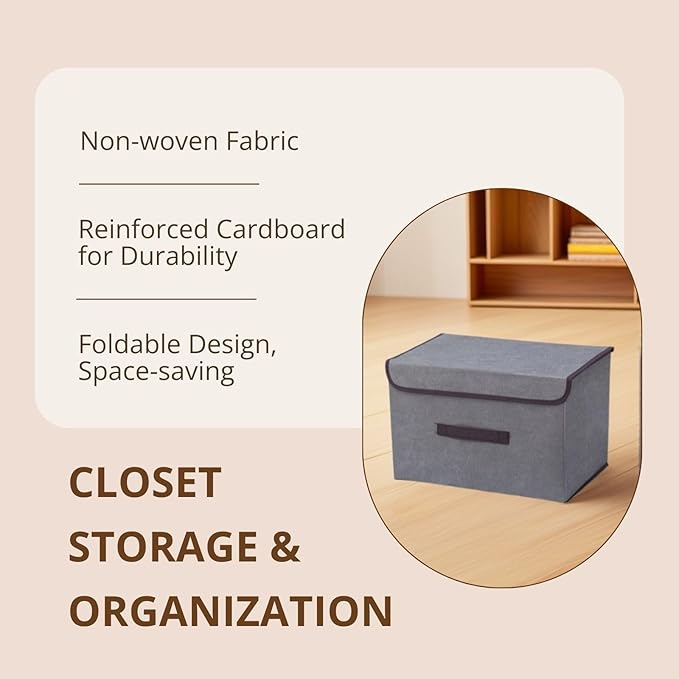 4 PCs Fabric Storage Bins with Lids, Foldable Closet Organizers and Storage, Clothes Storage, Clothes Organizer, Gray, Stackable Storage Bins with Handles for Home, Office, Bedroom, Dorm