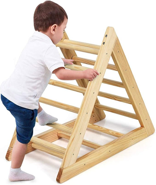 HONEY JOY Triangle Climber, Kids Wooden Climbing Triangle Ladder, 3 Different Climbing Ladders, Indoor Climbing Toys for Playground, Gym & Daycare, Gift for Boys Girls 3+ (Natural)