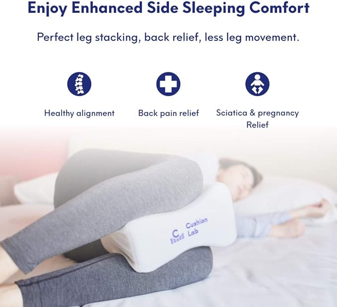 C CUSHION LAB Extra Support Orthopedic Knee Pillow for Side Sleepers - Healthy Alignment Leg Pillow for Sleeping - Hip, Pregnancy, Sciatica, & Back Pain Relief - Memory Foam Contour Wedge - Large Size