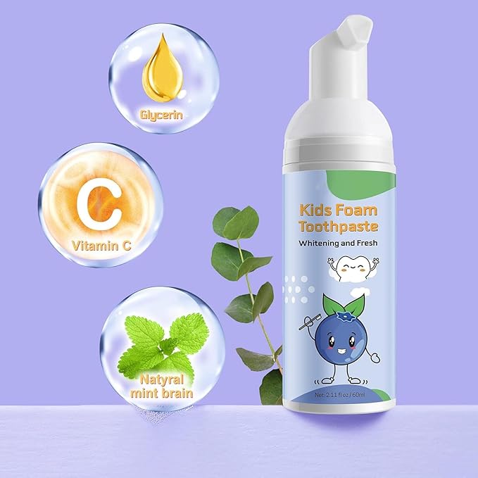 Foam Toothpaste Kids,Toddler Whitening Toothpaste with Low Fluoride & Natural Formula to Reduce Plaque,Kids Foaming Toothpaste for U Shaped Toothbrush for Children (Blueberry&Watermelon)