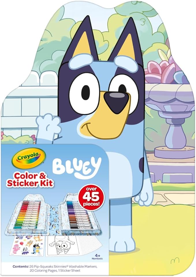Crayola Bluey Art Kit for Kids (45pcs), Bluey Coloring Book Pages, Bluey Stickers for Kids, Bluey Toys For Girls & Boys, Toddler Gift, 4+