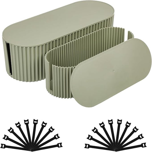 FABROK 2 Pack Cable Management Box, Cord Organizer Box with 20 Cable Ties, Power Strip Storage to Hide Charger Adapter Power Cord Charging Station Green(Small+Large