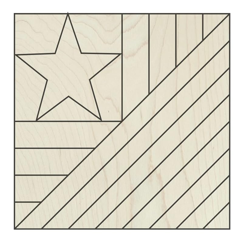 4th of July Unfinished Barn Quilt Square Wooden Sign, Country Decor Canvas Quilts Blocks (21 inches, Flag)