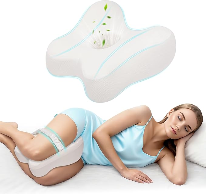 Memory Foam Knee Pillow for Side Sleeping,Leg Pillow with Elastic Band for Sciatica, Hip & Back Pain Relief,Between Leg Pillow for Side Sleepers, Removable Breathable Cover,White