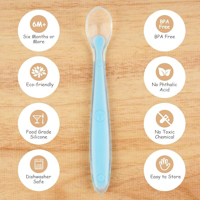 Vicloon Baby Silicone Spoons, 5 PCS Baby Training Feeding Spoons for First Stage 4 Months Toddlers Infants, Baby Utensils Feeding Supplies, Soft Tip BPA Free Gum-Friendly Dishwasher Boil-Proof