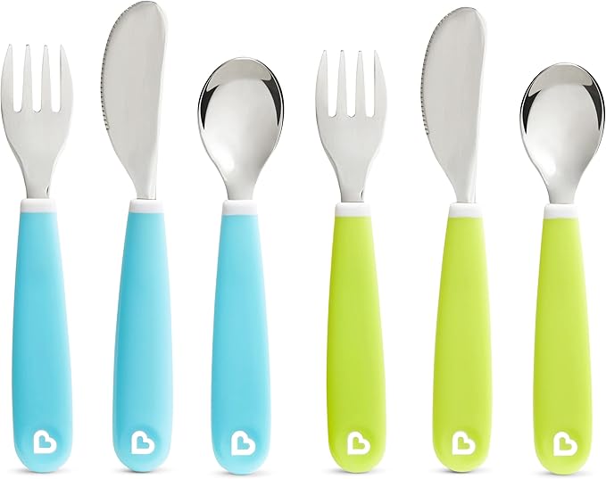 Munchkin® Multi™ Baby and Toddler Plates, 8 Pack & Splash™ Toddler Fork, Knife and Spoon Utensil Set, 6 Pack, Blue/Green