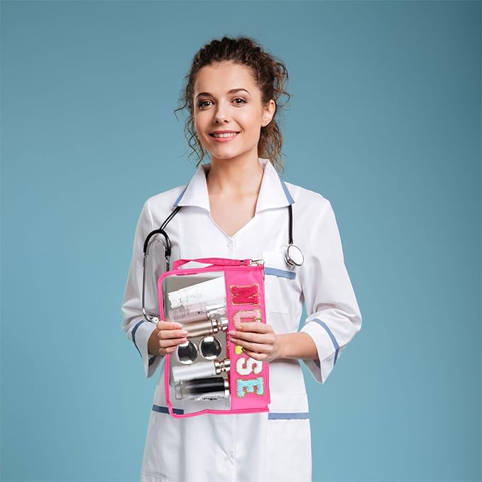 BuyCard 2 Pcs Nurse Gift Clear Makeup Bag Chenille Letter Patch Cosmetic Bag Zipper Pouch Nurse Survival Kit Travel Bag for Toiletries Waterproof Portable Travel Organizer Case for Women Girls