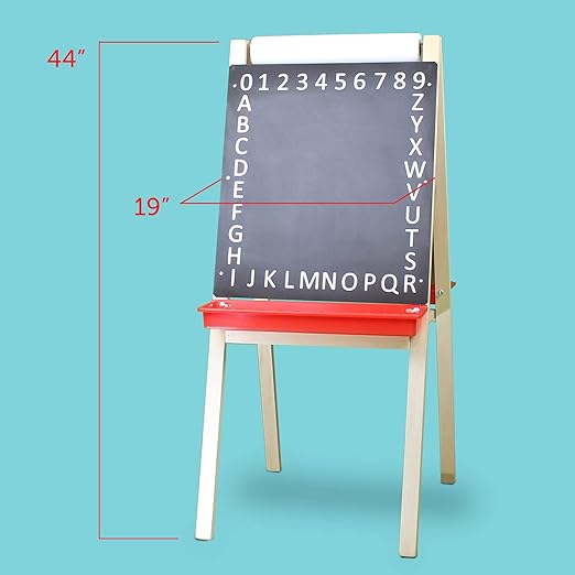 Flipside Products Child Dry Erase/Black Alphabet Chalkboard Paper Roll Easel, Wooden Easel, Double-Sided, Children's Art, Drawing