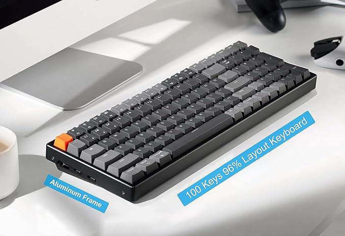 Keychron K4 Bluetooth Wireless Mechanical Keyboard RGB LED Backlit, Hot-swappable Compact 100 Keys USB Wired Computer Gaming Keyboard Aluminum Frame for Mac Windows, Gateron Blue Switch