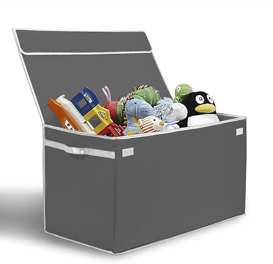 Great Useful Stuff G.U.S. Large Collapsible Toy Box | Toy Organizers, Storage bin, basket with Lid | Sturdy 600D Polyester Toy Chest | Durable, Storage Box for Kids’ Playroom | 30"x16"x16" (Gray)