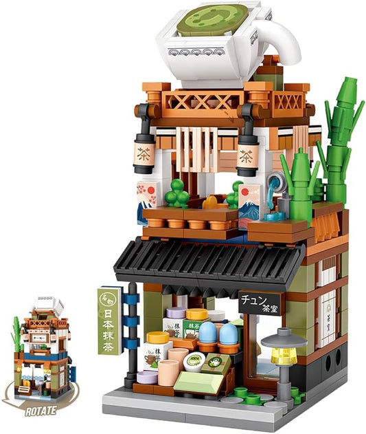 Japanese City Street View Matcha Shop, MOC Creative Building Blocks House Set, Simulation Architecture Construction Toy, Gifts Idea for Kids Adults (Mini Blocks 379 pcs)