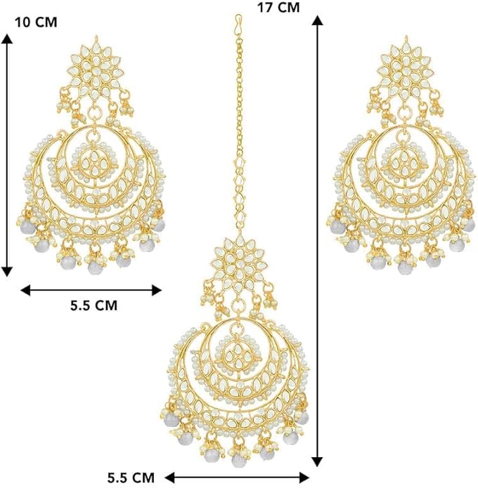 Aheli Bollywood Ethnic Chandbali Style Big Earrings Maang Tikka Set Traditional Fashion Jewelry Gift for Women
