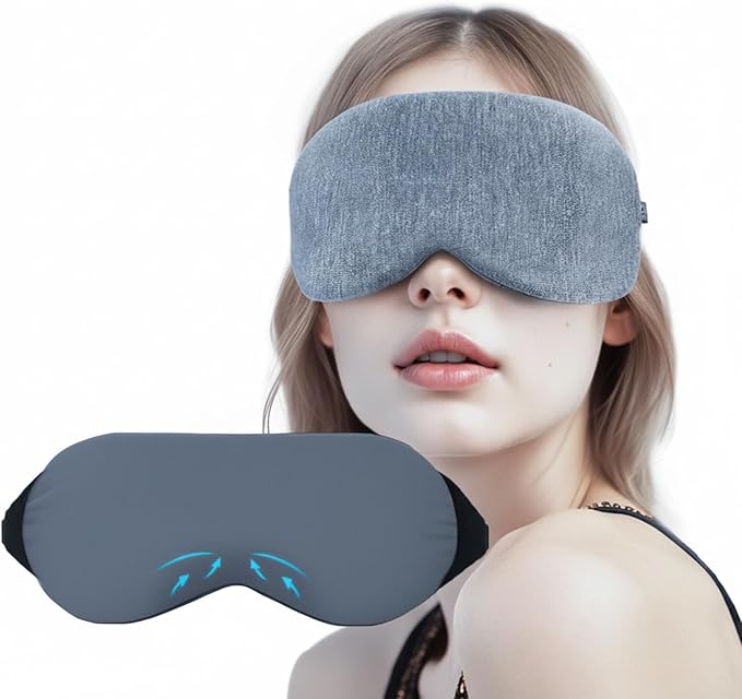 ZLZQER Cooling Cotton Eye Sleep Mask for Men & Women, Soft & Breathable, Pressure-Free Design for Side Sleepers, Adjustable Light Blocking Mask for Sleeping, Travel & Naps (Gray)