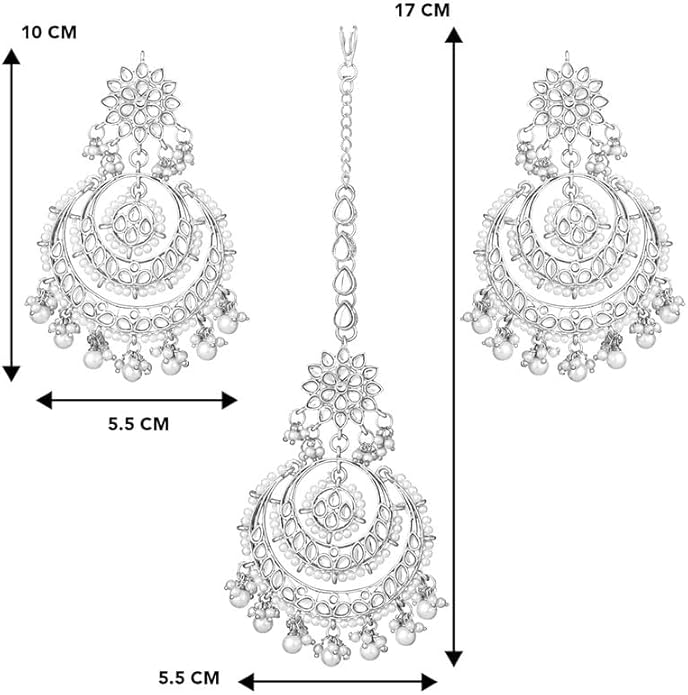 Aheli Bollywood Ethnic Chandbali Style Big Earrings Maang Tikka Set Traditional Fashion Jewelry Gift for Women