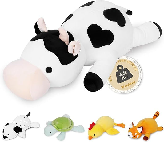 Cow Weighted Plush, 24" 4.2 lbs Weighted Stuffed Animals, Cute Cow Plush Toy Pillow Gifts for Kids and Adults