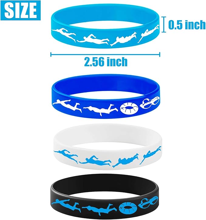 48PCS Swimming Rubber Bracelet Party Favors -Swimming Silicone Wristband Party Supplies Decorations Swimming Action Sport Themed Birthday Baby Shower Party