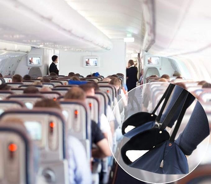 AKOAK 1 Pack Travel Airplane Foot Pedal Hammock, Portable Foot Hammock, Suitable for Family Travel Office Chair Airplane Foot Rest Travel (Navy)