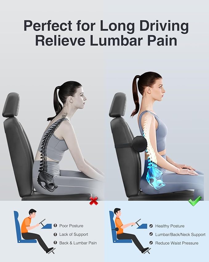 Luxtude Inflatable Lumbar Pillow for Airplane Travel, Inflatable Lumbar Support Pillow for Car & Office Chair, Neck Roll Pillows for Lower Back Pain Relief, Travel Back Support Neck Pillows