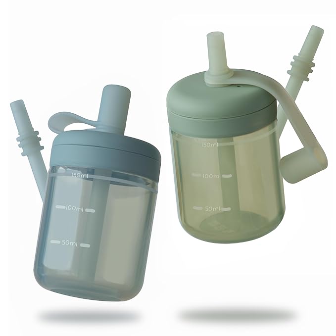 Moonkie Baby Straw cup | Silicone Toddler Sippy Cup Training Cup with Straw Lid | BPA-Free Drop-Proof Baby Cup | Baby Led Weaning | 6 Months+, 5 oz, 2pack