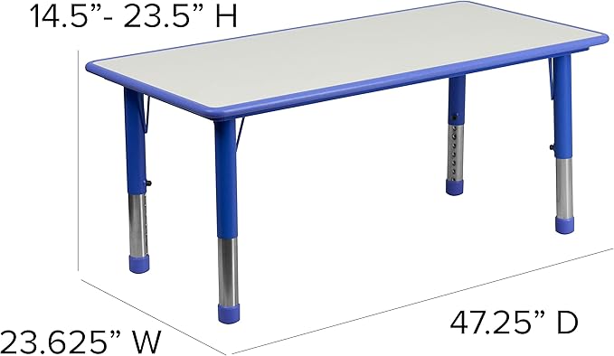 Flash Furniture Wren 23.625''W x 47.25''L Rectangular Blue Plastic Height Adjustable Activity Tables with Grey Tops, Set of 3