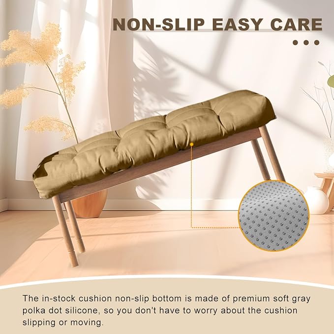 Bench Cushion 39 inches,Indoor/Outdoor Non-Slip Tufted Cushions, Premium Waterproof Linen, Soft Piano Sofa Cushions, High-Density Memory Foam(Coffee-39x19x4in)