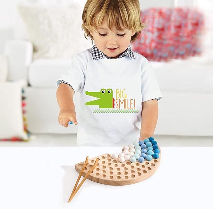 ibwaae Wooden Peg Board Beads Game Color Sorting Toys Counting Matching Game Bead Counting Fine Motor Skill Montessori Toys for Toddlers (Blue Gradient)