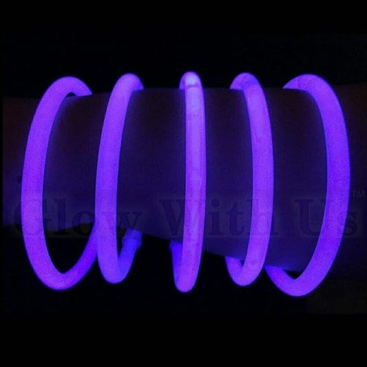 Glow Sticks Bulk Wholesale Bracelets, 100 8” Purple Glow Stick Glow Bracelets, Bright Color, Glow 8-12 Hrs, 100 Connectors Included, Glow Party Favors Supplies, Sturdy Packaging, GlowWithUs Brand