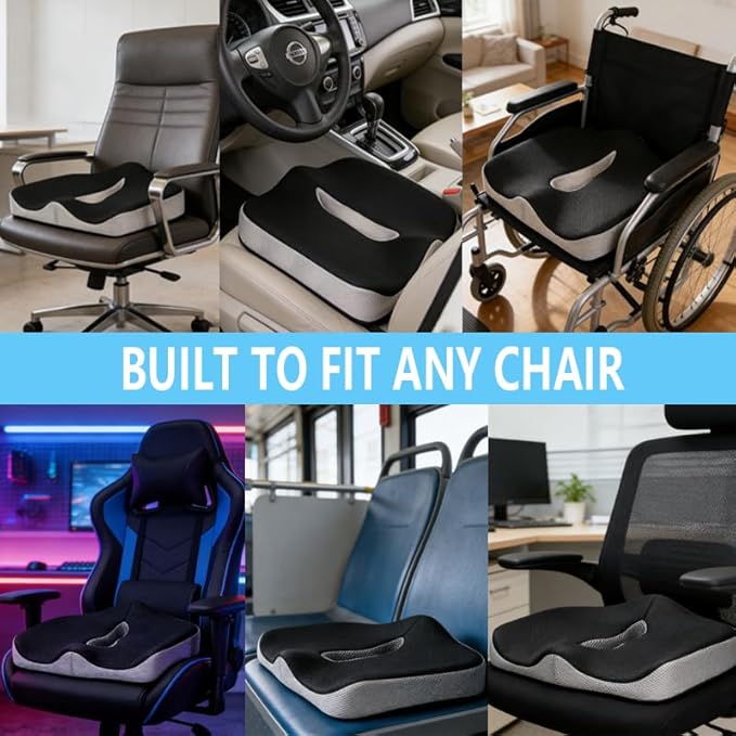 Seat Cushion for Tailbone Pain Relief, Memory Foam Coccyx Cushion for Office Chair & Car, Ergonomic Chair Pad with Non-Slip Cover & Handle, Sciatica Relief for Gaming Chair, Wheelchai