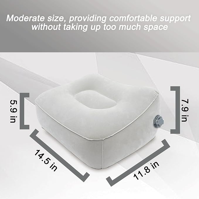 Inflatable Foot Rest, Carseat Inflatable Foot Rest Pillow, Airplanes Inflatable Foot Rest Cars, Travel Footrest Pillow for Home Office,Trains (Grey, 14.5" L×11.8" W×7.9”H)