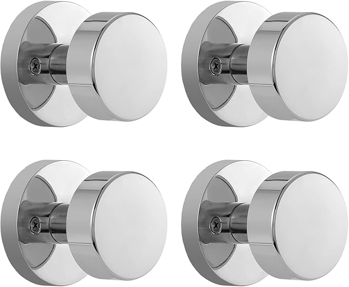 4 Pack Polished Chrome Dummy Door Knobs Interior, One-Sided Silver Door Knobs for Closets and French Double Doors, Non-Turning Round Modern Door Handles